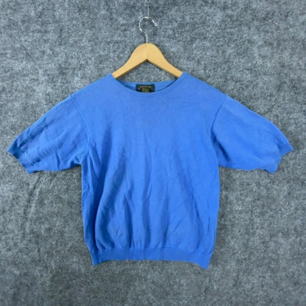 Charter Club By Jane Justin Sweater Womens Medium Blue Knit Cotton Short Sleeve